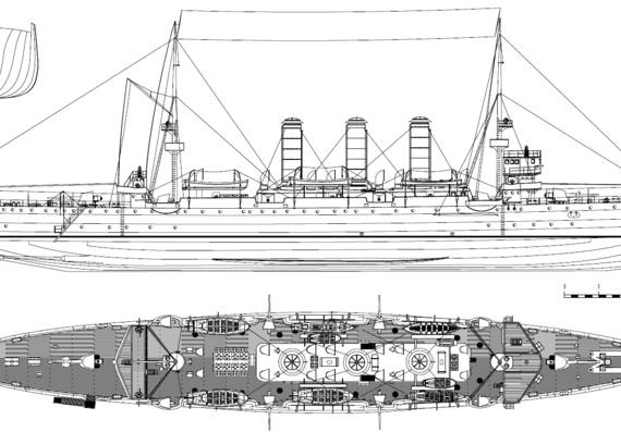 Корабль TGC Hamidye [Cruiser] - Turkey (1903) - чертежи, габариты, рисунки